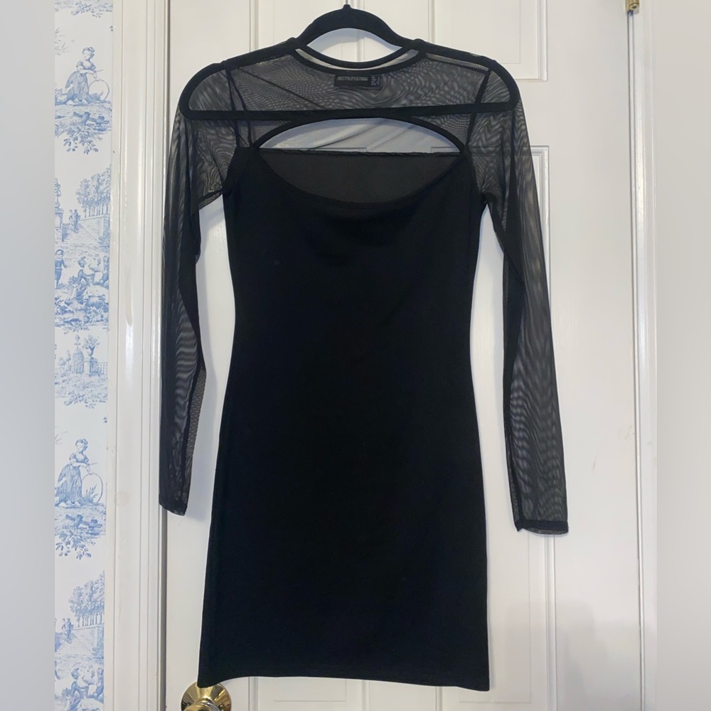 PrettyLittle Thing black mesh bodycon dress